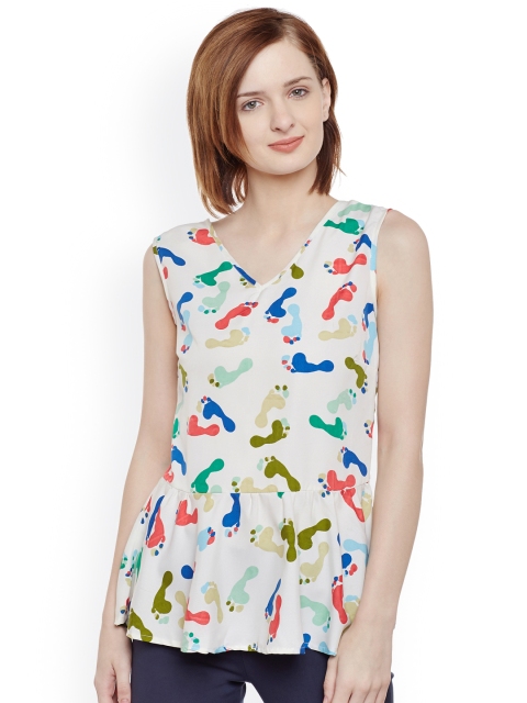 

Belle Fille Women White Printed Peplum Top