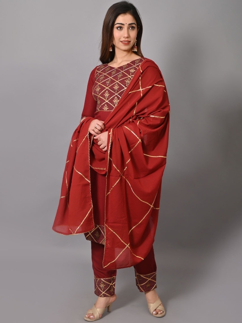 

VASTRAMANIAA Women Maroon Gotta Patti Kurta with Trouser With Dupatta