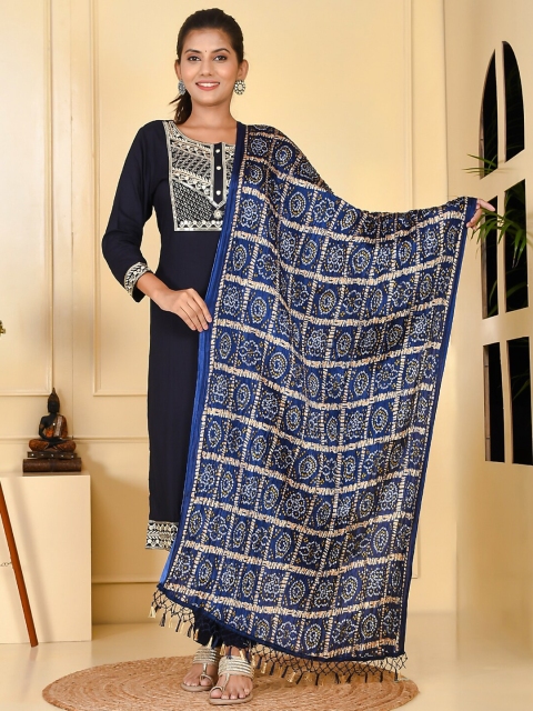 

Kesarya Blue & Gold-Toned Dyed Tie and Dye Dupatta