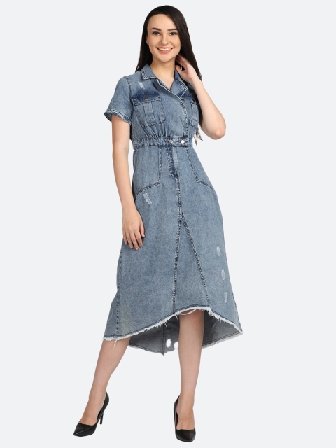 

BOLDMISS Blue Denim Shirt Midi Dress