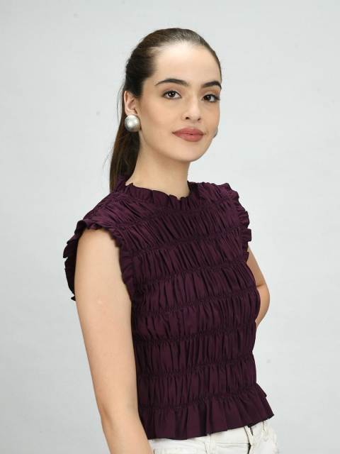 

Retrobelaa Women Maroon Smocking Crop Top