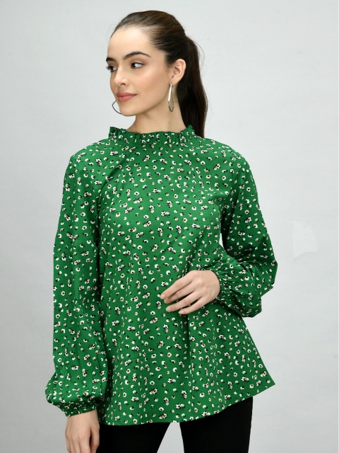

Retrobelaa Green Floral Print Top