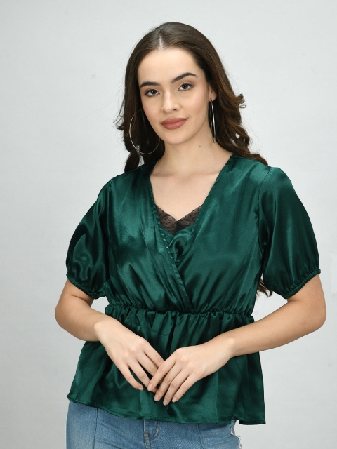 

Retrobelaa Green Bohemian Satin Empire Top