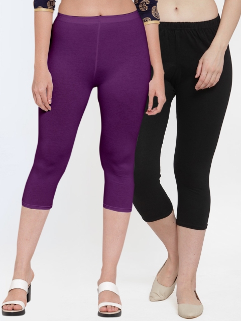 

Jinfo Women Pack Of 2 Black & Purple Capris