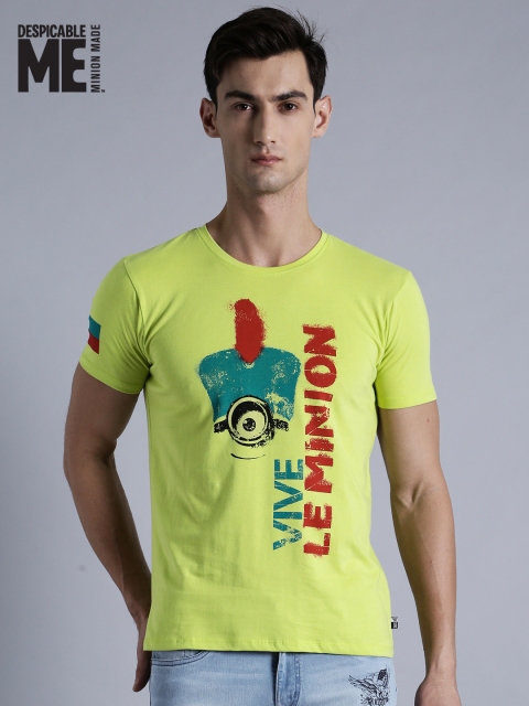 

Minions by Kook N Keech Men Lime Green Printed Pure Cotton T-shirt