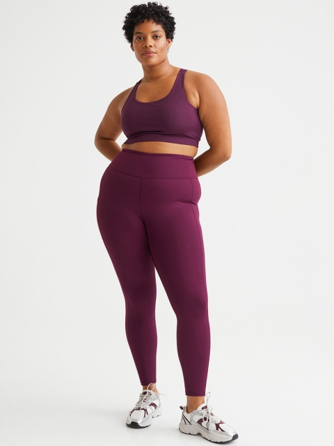 

H&M Women Plus Size Purple Solid Sports Tights