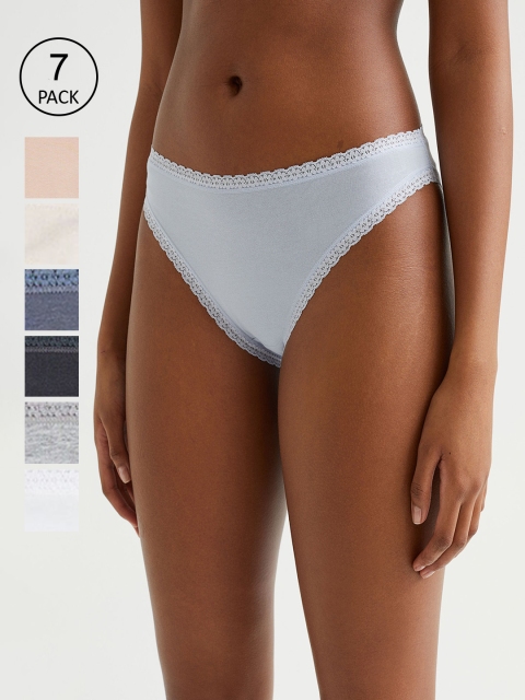 

H&M Women Beige & Black 7 Pack Cotton Jersey Bikini Briefs - 1075607001