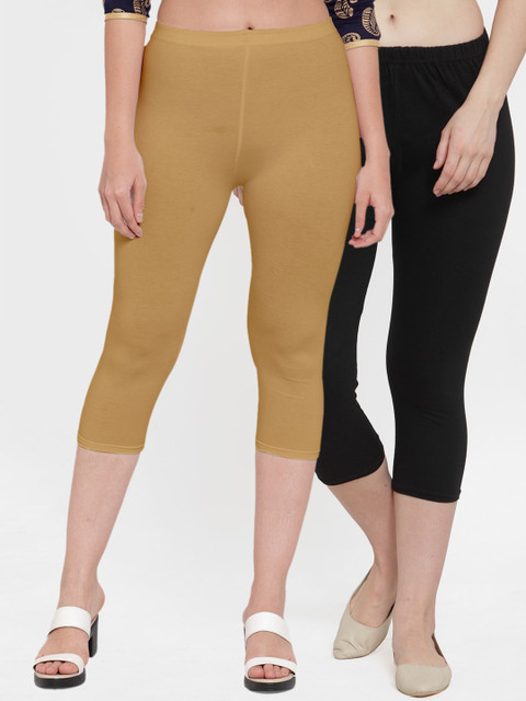 

GRACIT Women Black & Beige Capris