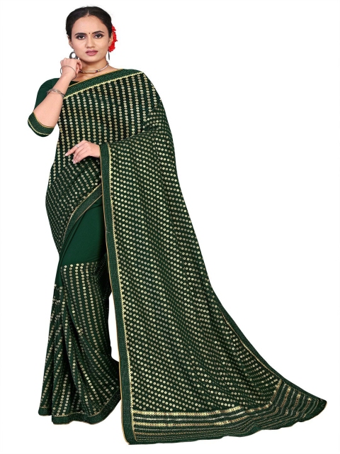 

STAOVIN Green & Gold-Toned Sequinned Heavy Work Saree