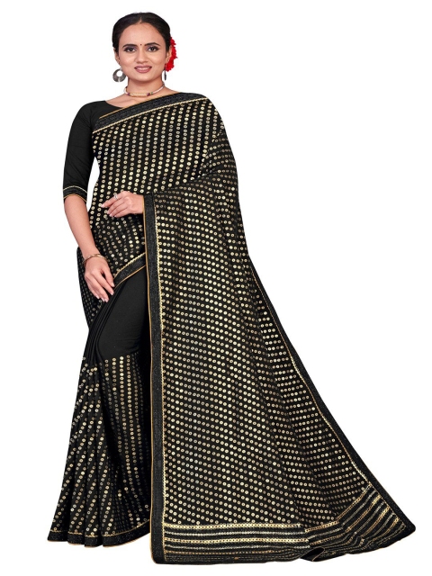

STAOVIN Black & Gold-Toned Ethnic Motifs Sequinned Heavy Work Saree