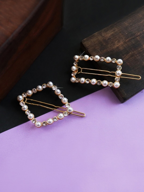 

Soho Boho Studio Women Gold-Toned & White Set of 2 Bobby Pins