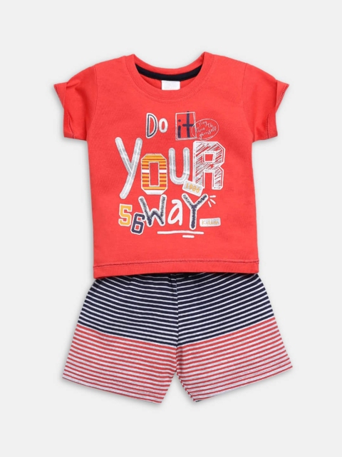 

Hopscotch Boys Orange Text Print T-Shirt and Short Set