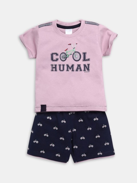 

Hopscotch Boys Purple & Black Printed T-shirt with Shorts