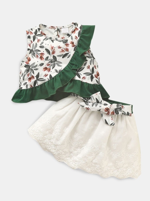 

Hopscotch Girls Green & Cream-Coloured Printed Clothing Set