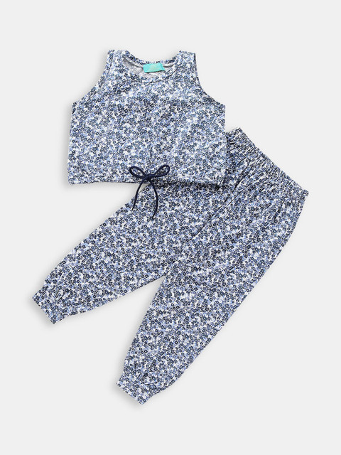 

Hopscotch Girls Navy Blue & Off White Printed Clothing Set