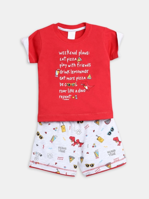 

Hopscotch Boys Red & White Printed T-shirt with Shorts Clothing Set