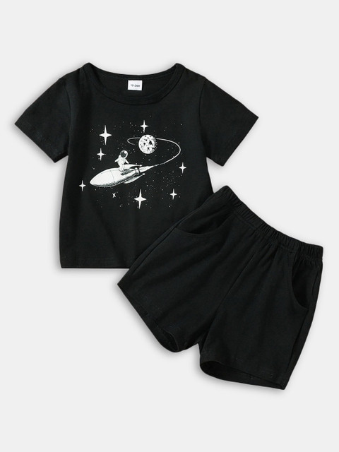 

Hopscotch Boys Black & White Printed T-shirt with Shorts Clothing set