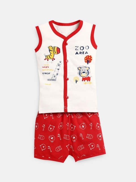 

Hopscotch Boys Red & Off White Printed Shirt with Shorts Clothing set