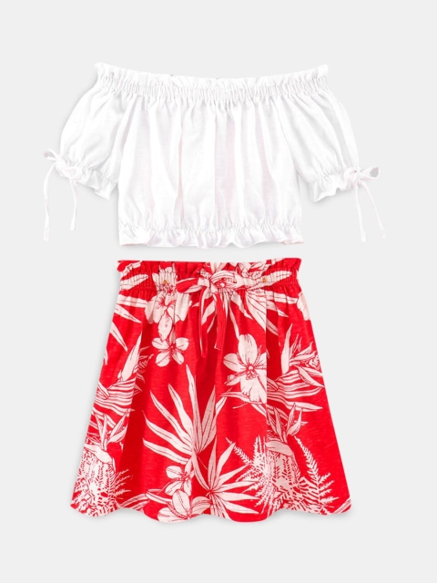 

Hopscotch Girls Red & White Pure Cotton Top with Skirt