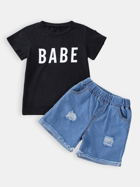 

Hopscotch Girls Black & Blue Printed T-shirt with Shorts