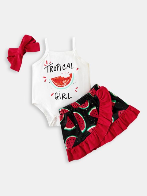 

Hopscotch Girls Red & White Printed Top with Skirt