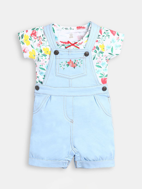 

Hopscotch Girls Blue & White Pure Cotton Dungaree With T-shirt
