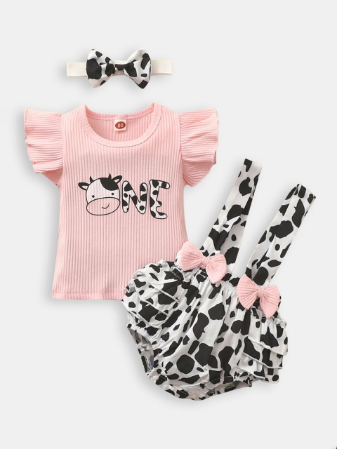 

Hopscotch Girls Peach & Black Printed Top with Shorts