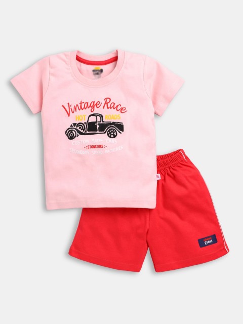 

Hopscotch Girls Pink & Red Printed T-shirt with Shorts