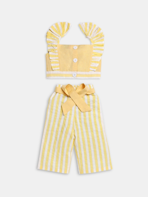 

Hopscotch Girls Yellow & Off White Striped Top with Trousers