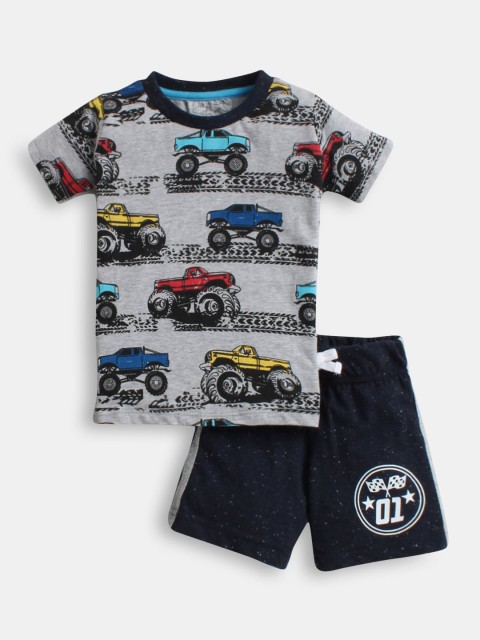 

Hopscotch Boys Grey & Black Printed T-shirt with Shorts