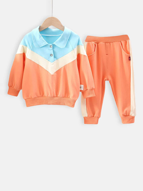 

Hopscotch Boys Orange & Blue Colourblocked T-shirt with Trousers