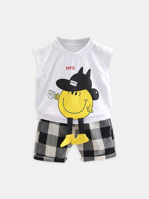 

Hopscotch Boys White & Black Printed T-shirt with Shorts