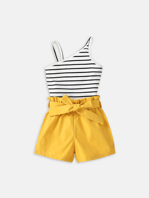 

Hopscotch Girls Yellow & Off White Striped Top with Shorts