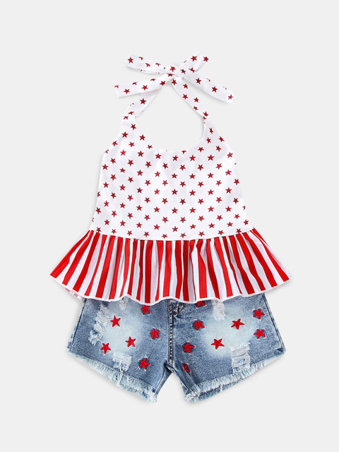 

Hopscotch Girls White & Red Printed Top with Shorts