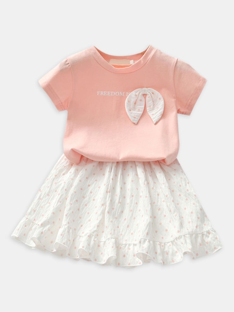 

Hopscotch Girls Pink & White T-shirt with Skirt