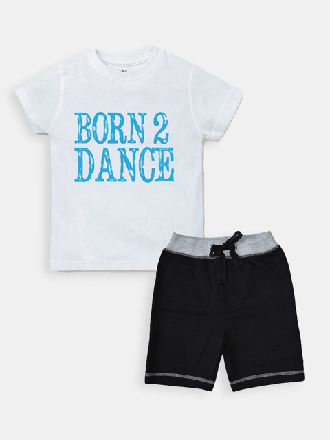 

Hopscotch Boys White & Black Printed T-shirt with Shorts