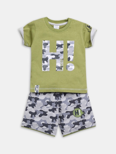 

Hopscotch Boys Green & Grey Printed T-shirt with Shorts