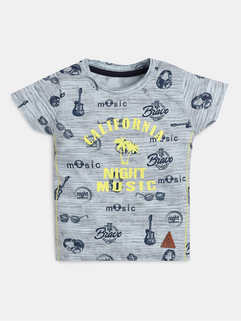 

Hopscotch Boys Blue & Grey Printed Cotton T-shirt