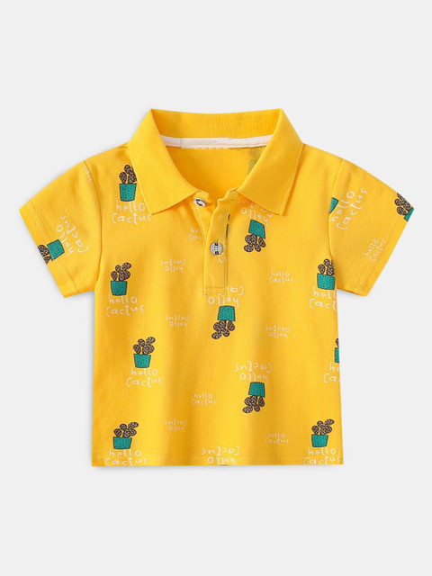

Hopscotch Boys Yellow Printed Polo Collar T-shirt