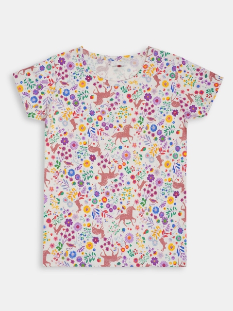 

Hopscotch Girls White & Blue Printed T-shirt
