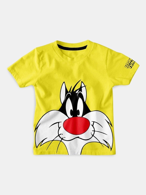 

Hopscotch Boys Yellow & White Graphic Print Pure Cotton T-shirt