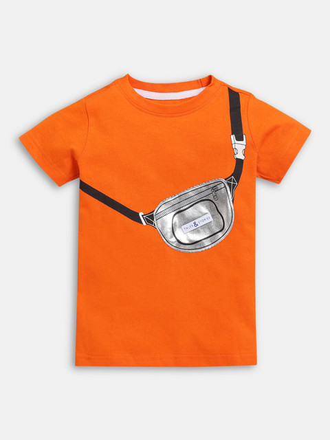 

Hopscotch Boys Orange Printed T-shirt