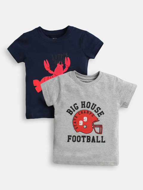 

Hopscotch Pack Of 2 Boys Grey And Navy Blue Typography Printed T-shirts