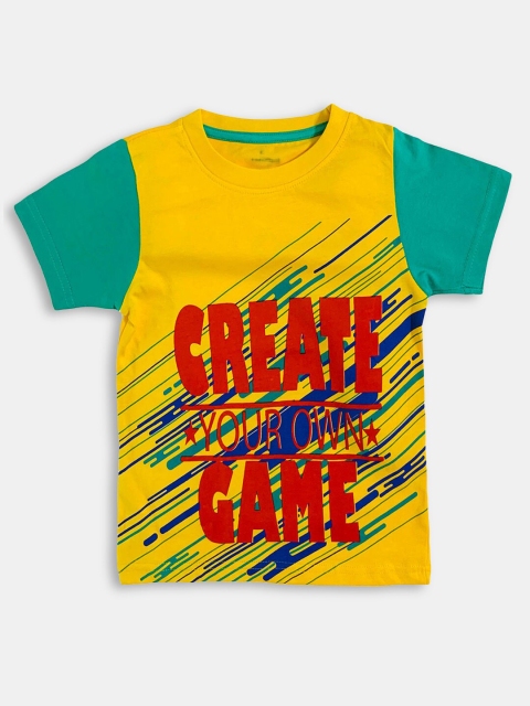 

Hopscotch Boys Yellow Typography Printed T-shirt