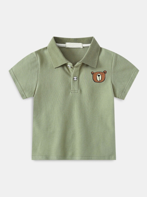 

Hopscotch Boys Green Printed Polo Collar T-shirt