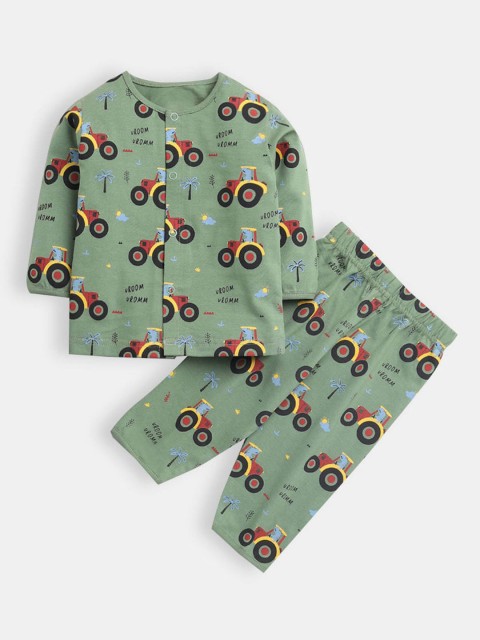 

Hopscotch Kids Green & Red All-Over Print Shirt and Pyjama Set