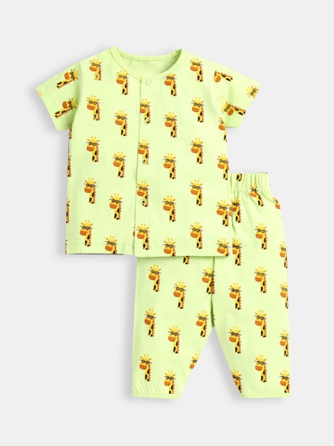 

Hopscotch Girls Green & Yellow Printed Cotton Night suit