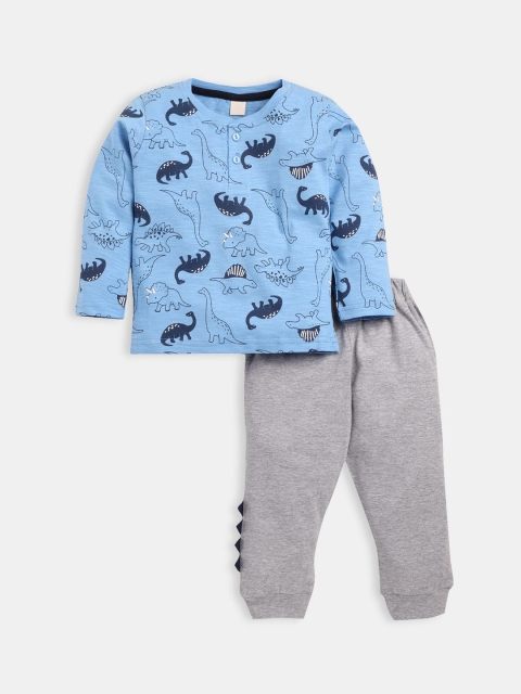 

Hopscotch Boys Blue & Grey Pure Cotton Printed Night suit