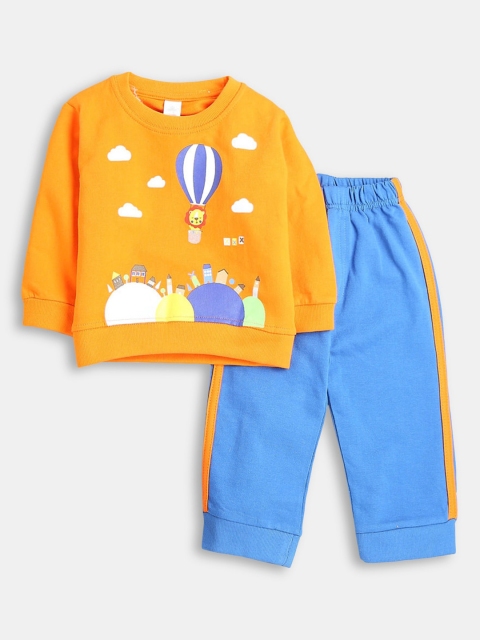 

Hopscotch Boys Orange & Blue Printed Night suit