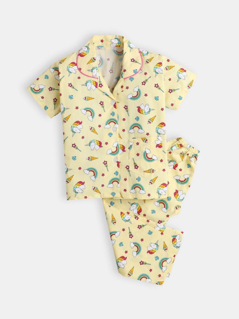 

Hopscotch Girls Yellow Unicorn Printed Night suit